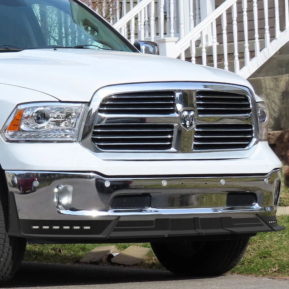 STP Style For 2013-2018 Ram 1500 / 2019-2024 Ram 1500 Classic Front Bumper Lip Spoiler Splitter With LED Sequential Light -Unpainted Black - Image 11