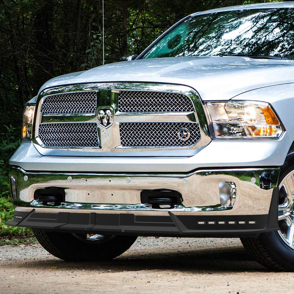 STP Style For 2013-2018 Ram 1500 / 2019-2024 Ram 1500 Classic Front Bumper Lip Spoiler Splitter With LED Sequential Light -Unpainted Black - Image 12