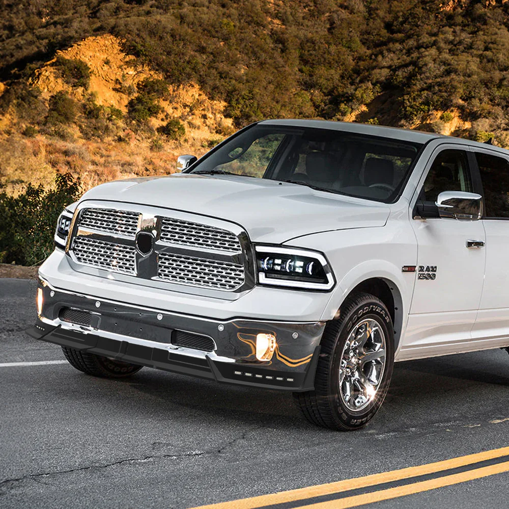 STP Style For 2013-2018 Ram 1500 / 2019-2024 Ram 1500 Classic Front Bumper Lip Spoiler Splitter With LED Sequential Light -Unpainted Black - Image 13