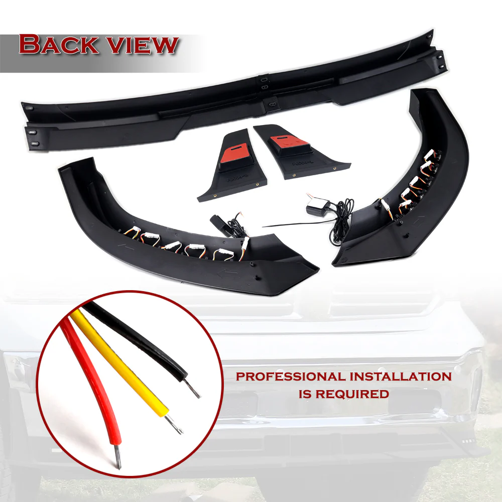 STP Style For 2013-2018 Ram 1500 / 2019-2024 Ram 1500 Classic Front Bumper Lip Spoiler Splitter With LED Sequential Light -Unpainted Black - Image 4