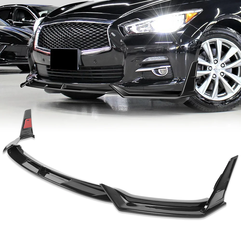 STP-Style For 2014-2017 Infiniti Q50 Luxe / Base Front Bumper Lip -Painted Black - Image 4