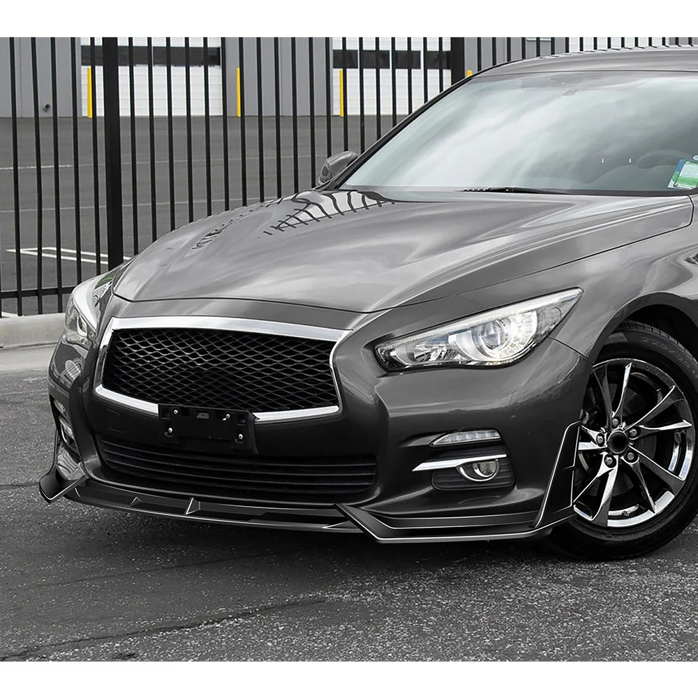 STP-Style For 2014-2017 Infiniti Q50 Luxe / Base Front Bumper Lip -Painted Black - Image 5