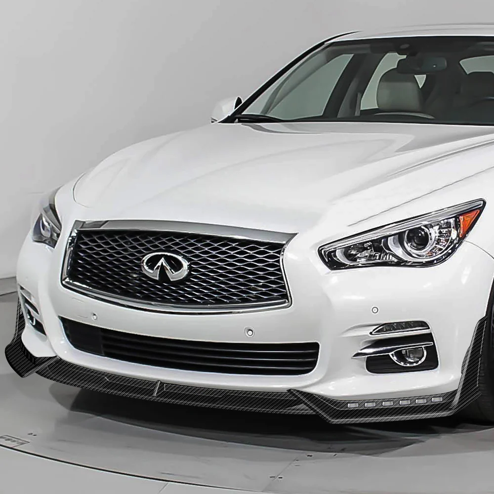 STP-Style For 2014-2017 Infiniti Q50 Luxe / Base Front Bumper Lip With LED Sequential Light -Carbon Fiber Look - Image 10