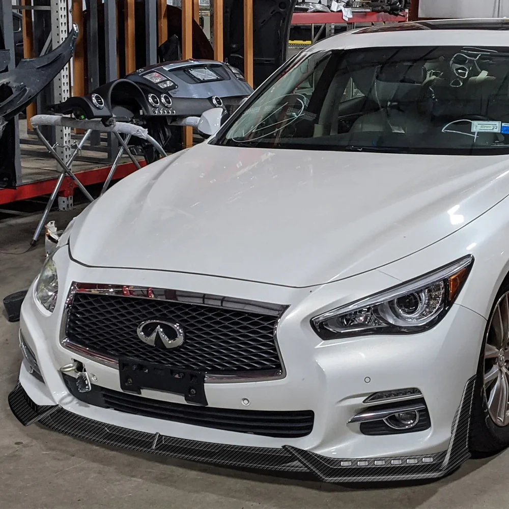 STP-Style For 2014-2017 Infiniti Q50 Luxe / Base Front Bumper Lip With LED Sequential Light -Carbon Fiber Look - Image 11