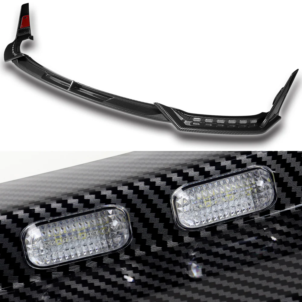STP-Style For 2014-2017 Infiniti Q50 Luxe / Base Front Bumper Lip With LED Sequential Light -Carbon Fiber Look - Image 2