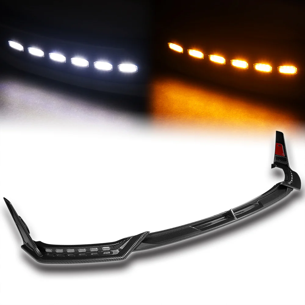 STP-Style For 2014-2017 Infiniti Q50 Luxe / Base Front Bumper Lip With LED Sequential Light -Carbon Fiber Look - Image 3