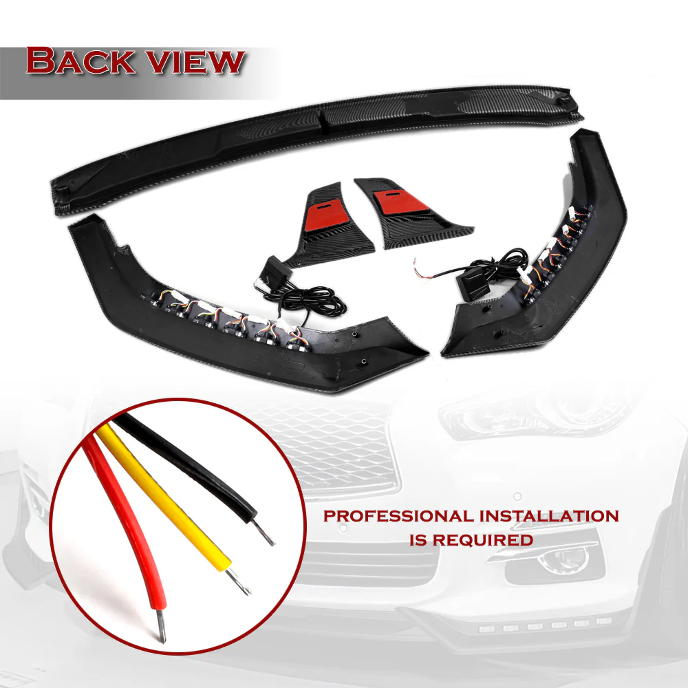 STP-Style For 2014-2017 Infiniti Q50 Luxe / Base Front Bumper Lip With LED Sequential Light -Carbon Fiber Look - Image 4