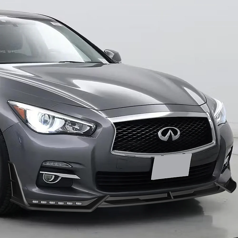 STP-Style For 2014-2017 Infiniti Q50 Luxe / Base Front Bumper Lip With LED Sequential Light -Unpainted Matte Black - Image 10