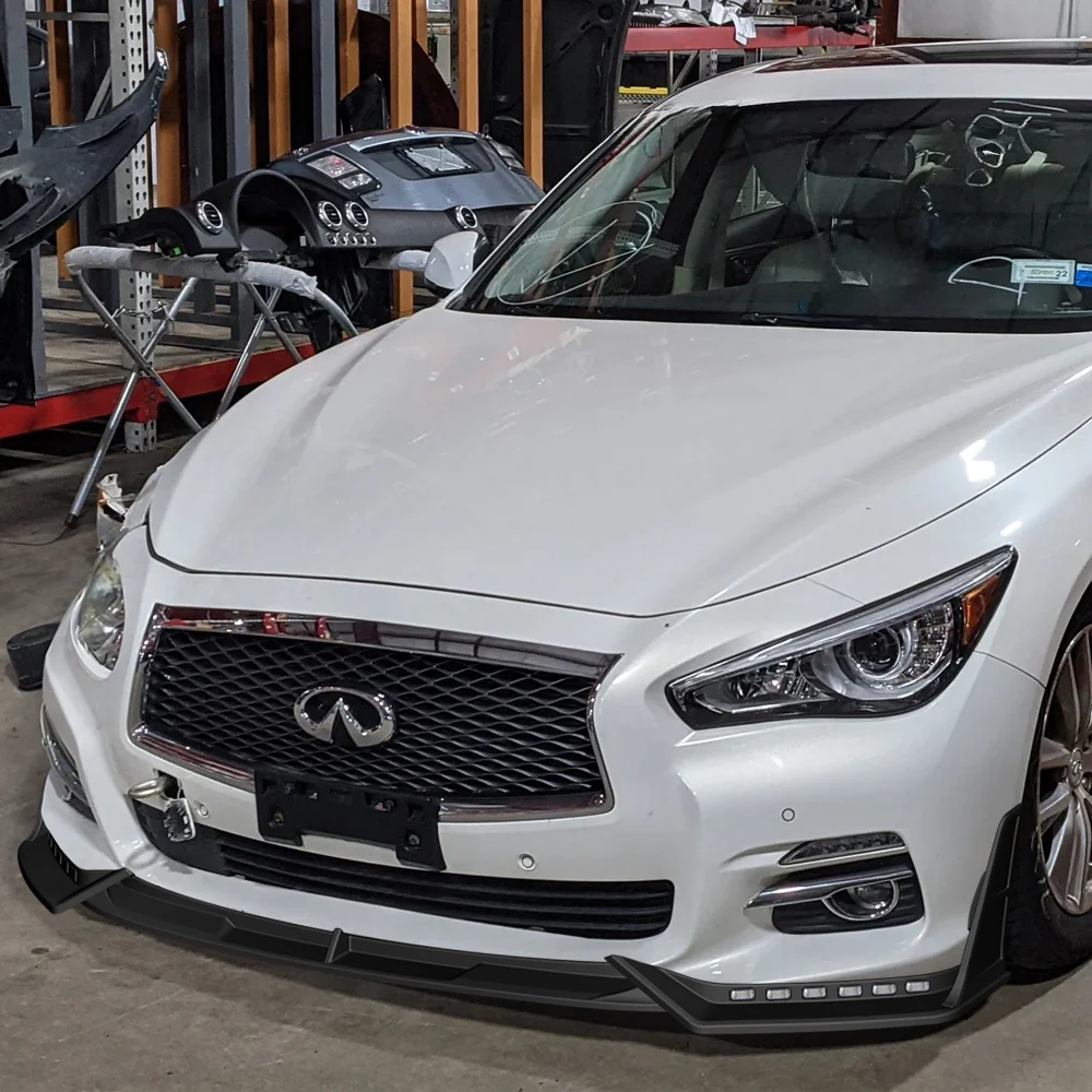 STP-Style For 2014-2017 Infiniti Q50 Luxe / Base Front Bumper Lip With LED Sequential Light -Unpainted Matte Black - Image 11
