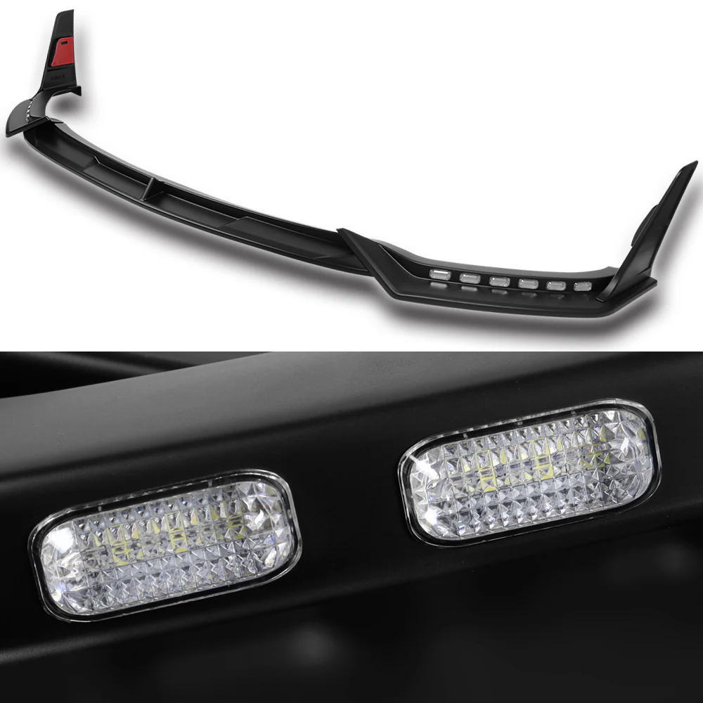STP-Style For 2014-2017 Infiniti Q50 Luxe / Base Front Bumper Lip With LED Sequential Light -Unpainted Matte Black - Image 2