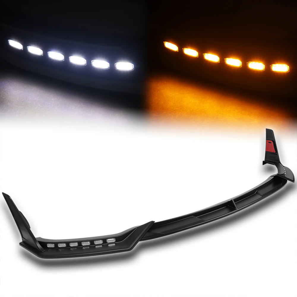 STP-Style For 2014-2017 Infiniti Q50 Luxe / Base Front Bumper Lip With LED Sequential Light -Unpainted Matte Black - Image 3