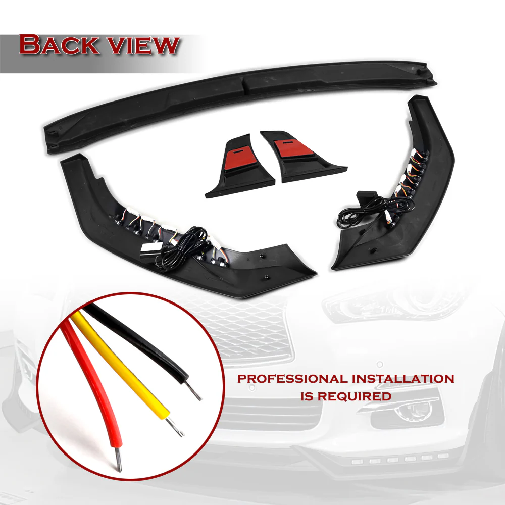 STP-Style For 2014-2017 Infiniti Q50 Luxe / Base Front Bumper Lip With LED Sequential Light -Unpainted Matte Black - Image 4