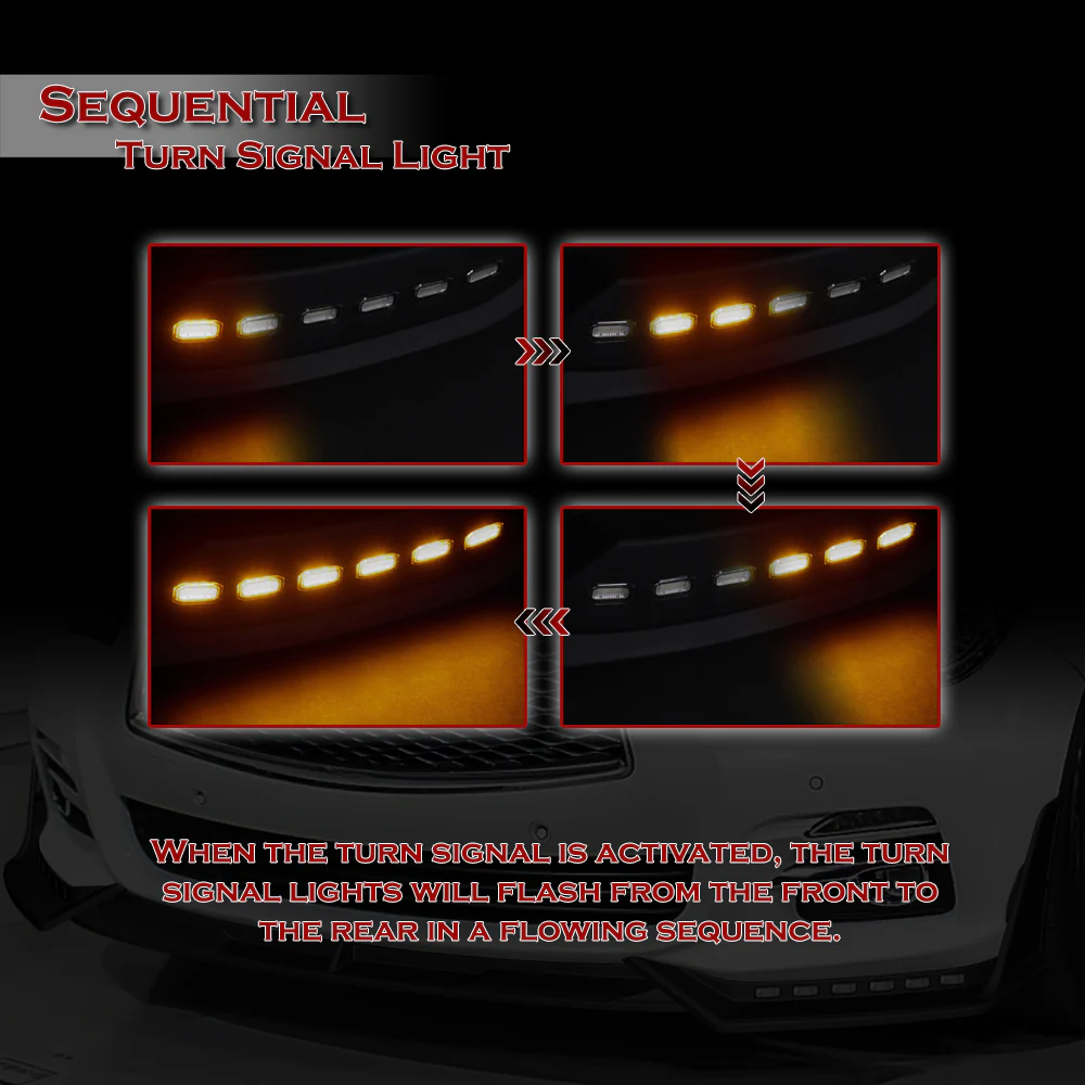 STP-Style For 2014-2017 Infiniti Q50 Luxe / Base Front Bumper Lip With LED Sequential Light -Unpainted Matte Black - Image 6