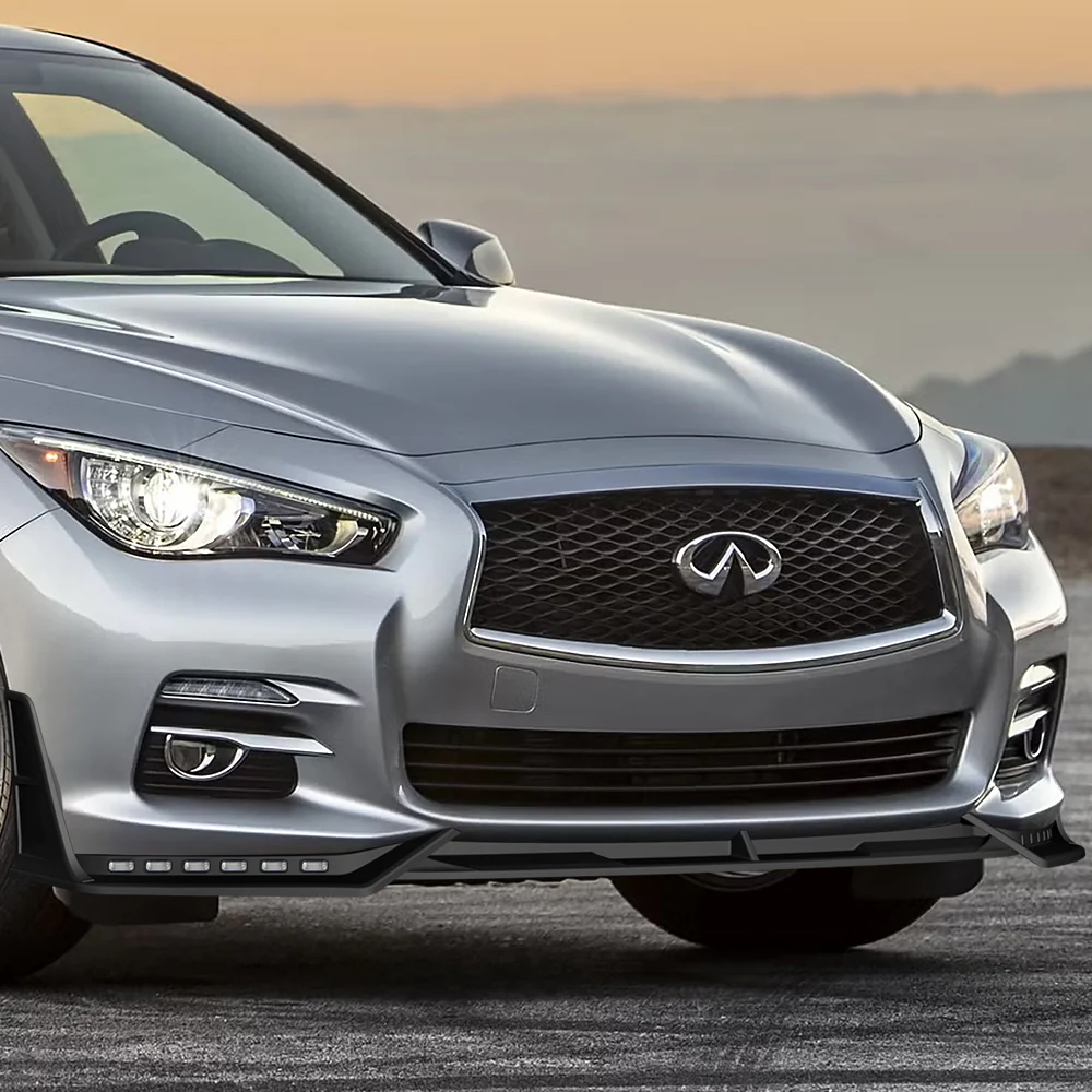 STP-Style For 2014-2017 Infiniti Q50 Luxe / Base Front Bumper Lip With LED Sequential Light -Unpainted Matte Black - Image 9
