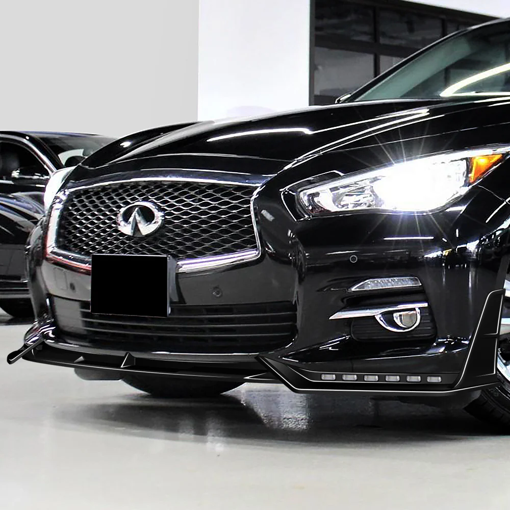 STP-Style For 2014-2017 Infiniti Q50 Luxe / Base Front Bumper Lip With LED Sequential Light -Painted Black - Image 10