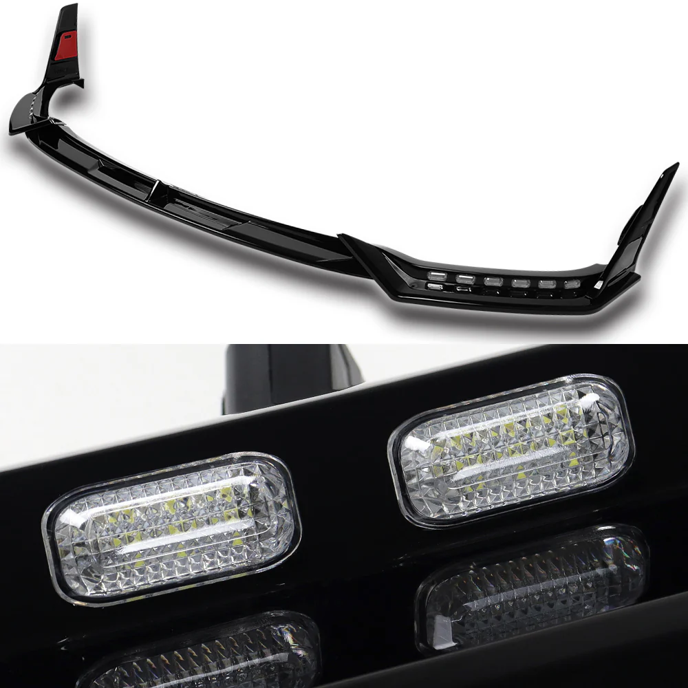 STP-Style For 2014-2017 Infiniti Q50 Luxe / Base Front Bumper Lip With LED Sequential Light -Painted Black - Image 2
