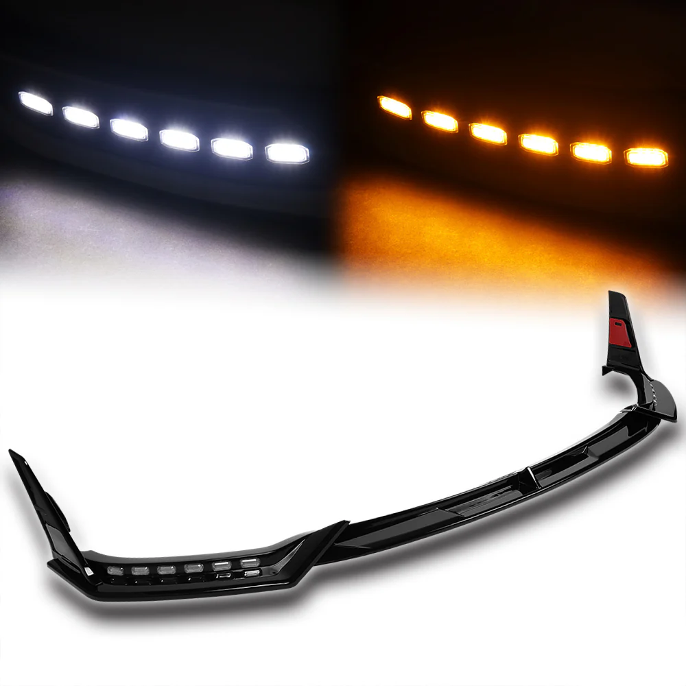 STP-Style For 2014-2017 Infiniti Q50 Luxe / Base Front Bumper Lip With LED Sequential Light -Painted Black - Image 3