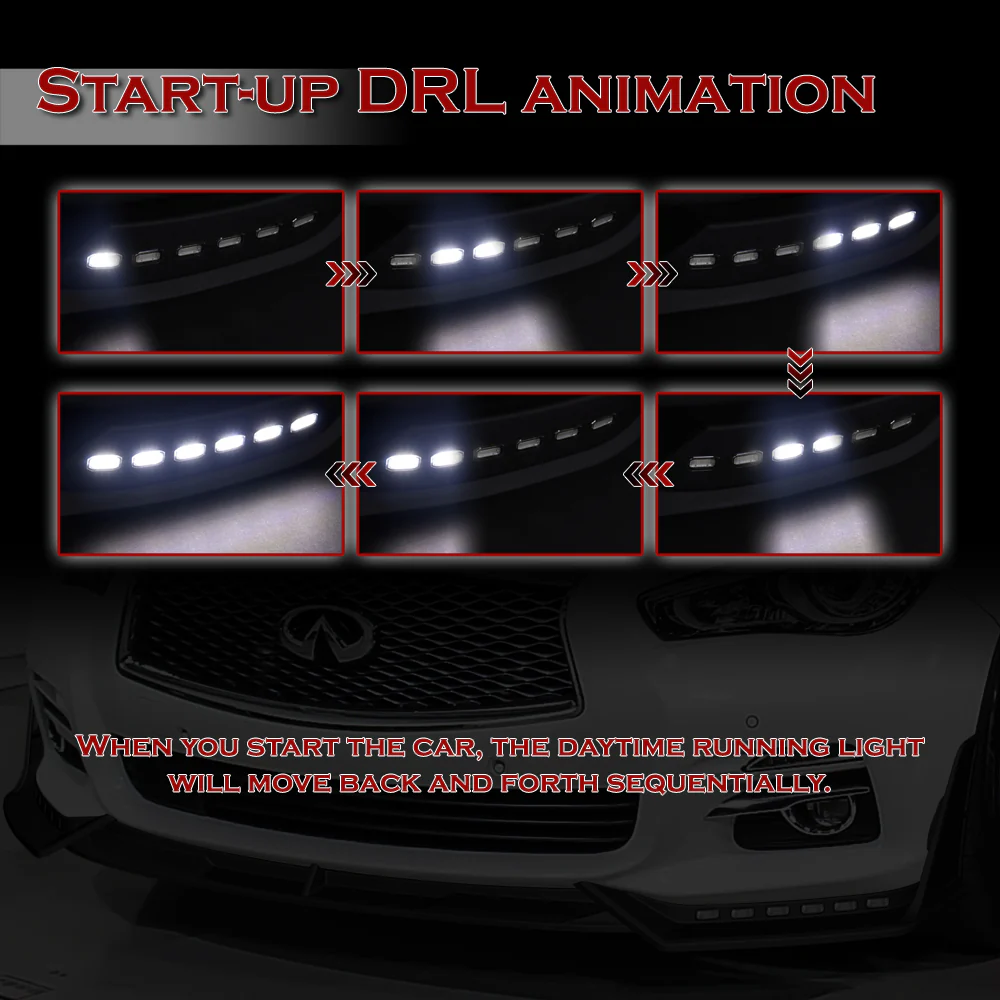 STP-Style For 2014-2017 Infiniti Q50 Luxe / Base Front Bumper Lip With LED Sequential Light -Painted Black - Image 8