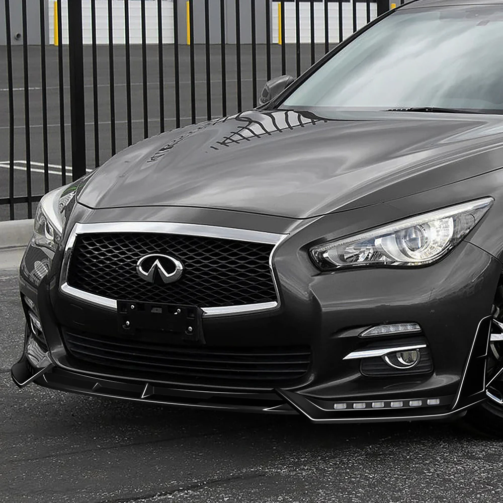 STP-Style For 2014-2017 Infiniti Q50 Luxe / Base Front Bumper Lip With LED Sequential Light -Painted Black - Image 9