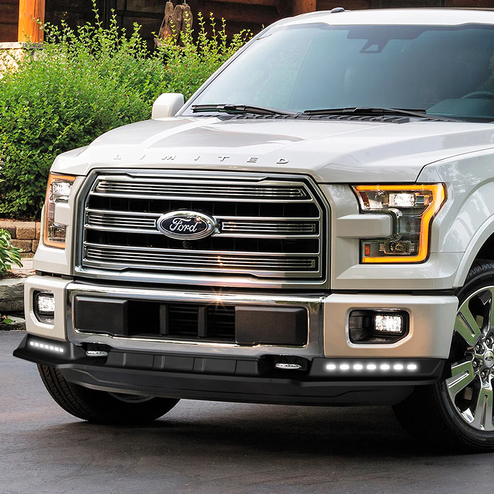 STP-Style For 2015 2016 2017 Ford F-150 Front Bumper Lip Splitter With LED Sequential Light -Unpainted Matte Black - Image 10