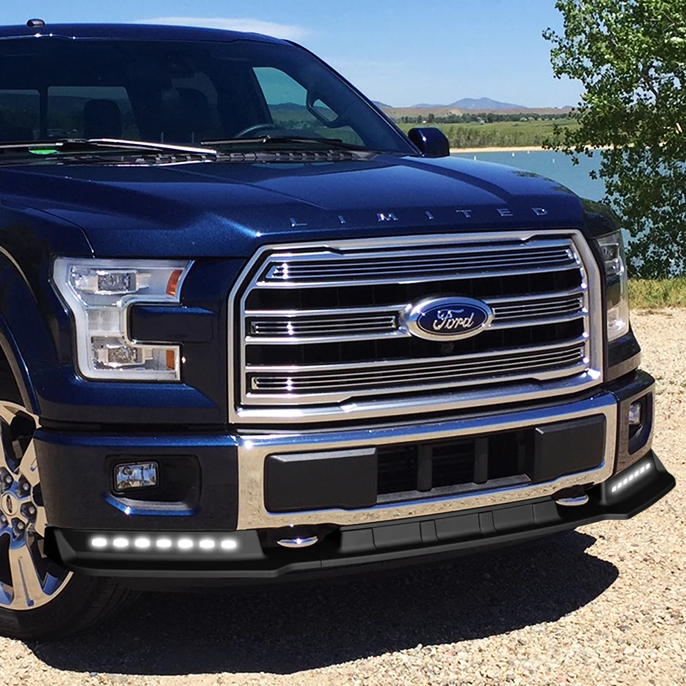 STP-Style For 2015 2016 2017 Ford F-150 Front Bumper Lip Splitter With LED Sequential Light -Unpainted Matte Black - Image 11