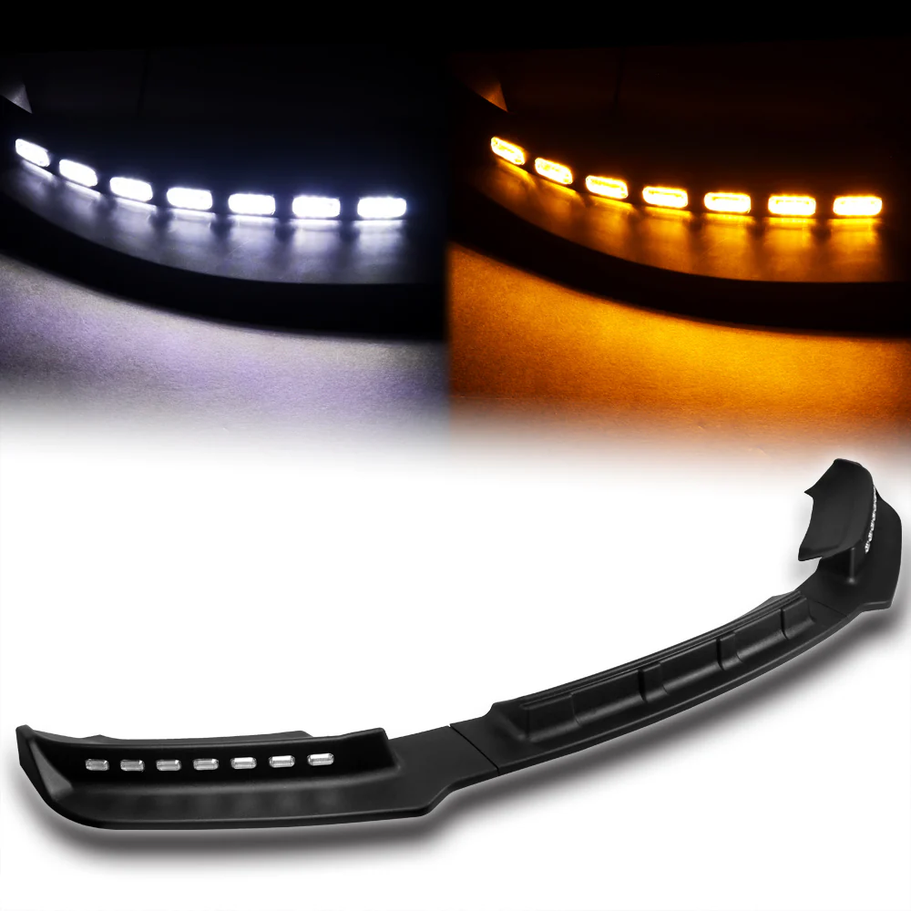 STP-Style For 2015 2016 2017 Ford F-150 Front Bumper Lip Splitter With LED Sequential Light -Unpainted Matte Black - Image 4