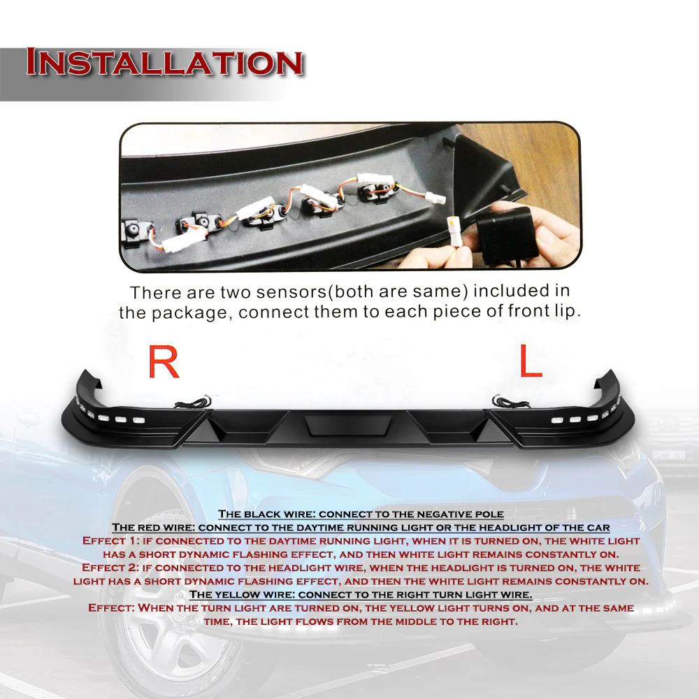 STP-Style For 2016 2017 2018 Toyota RAV4 Front Bumper Lower Lip Splitter With LED Sequential Light -Unpainted Matte Black - Image 7