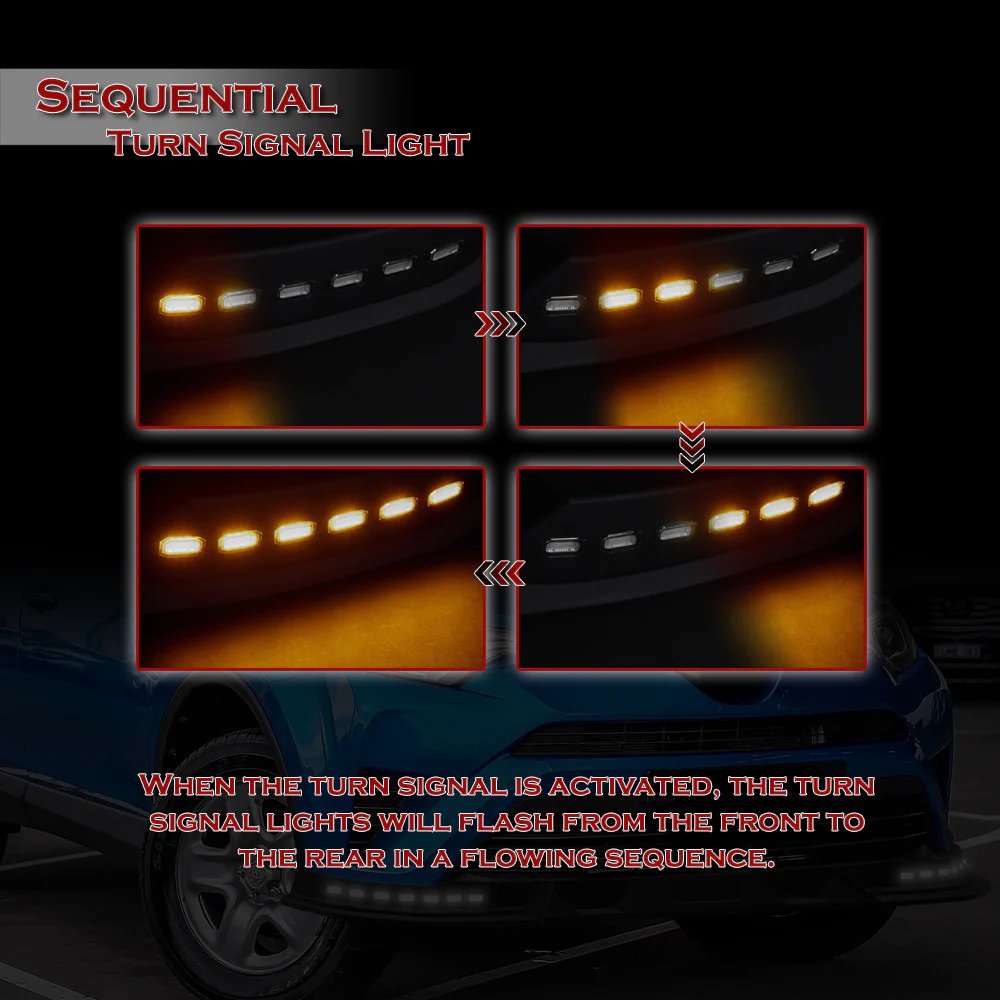 STP-Style For 2016 2017 2018 Toyota RAV4 Front Bumper Lower Lip Splitter With LED Sequential Light -Unpainted Matte Black - Image 8