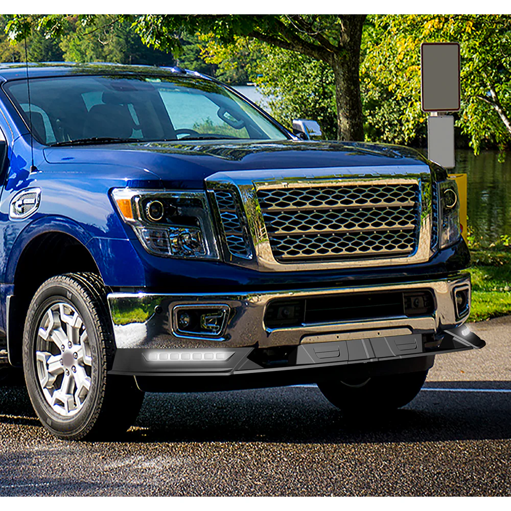 STP-Style For 2017-2019 Nissan Titan Front Bumper Lip Splitter With LED Sequential Light -Unpainted Matte Black - Image 13