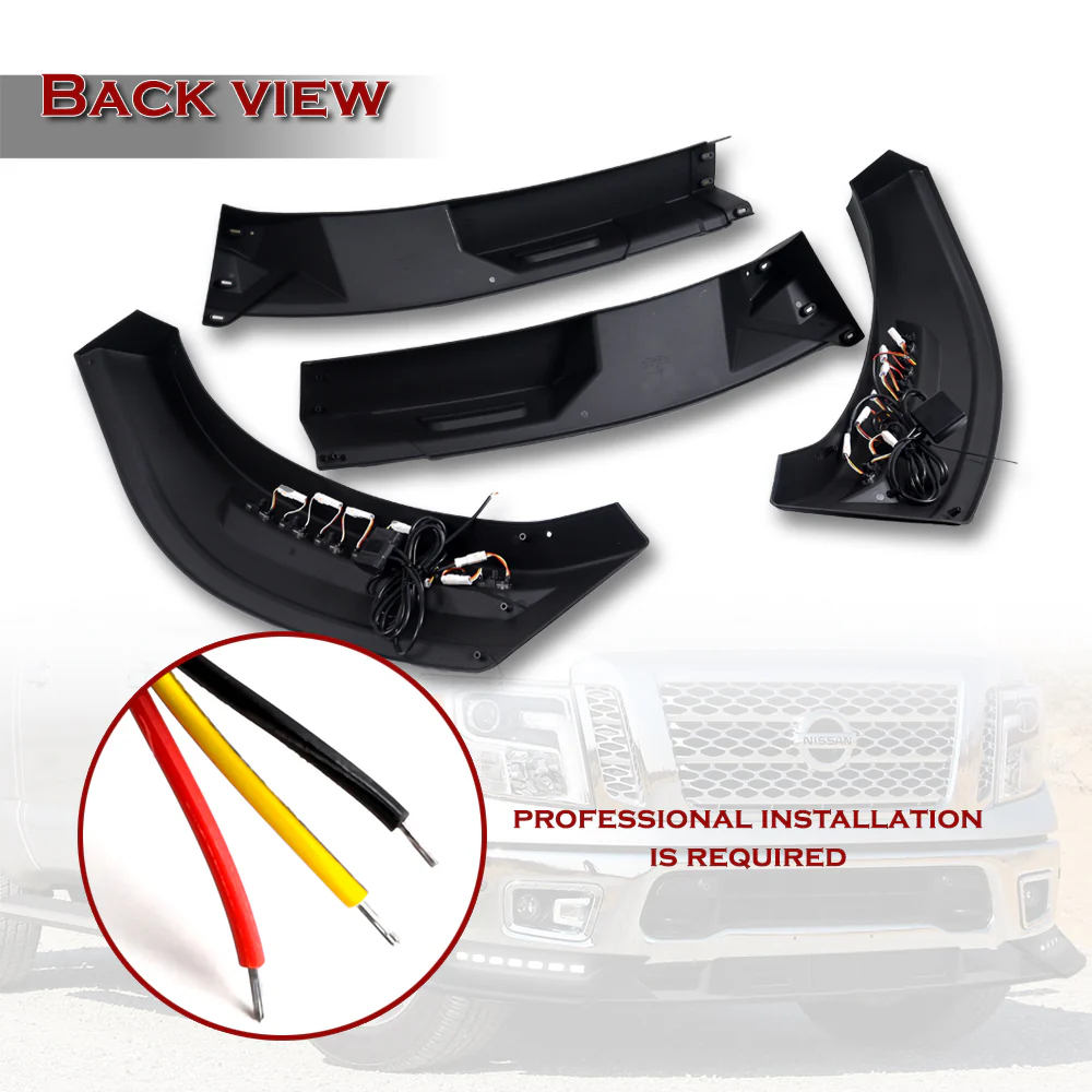 STP-Style For 2017-2019 Nissan Titan Front Bumper Lip Splitter With LED Sequential Light -Unpainted Matte Black - Image 4
