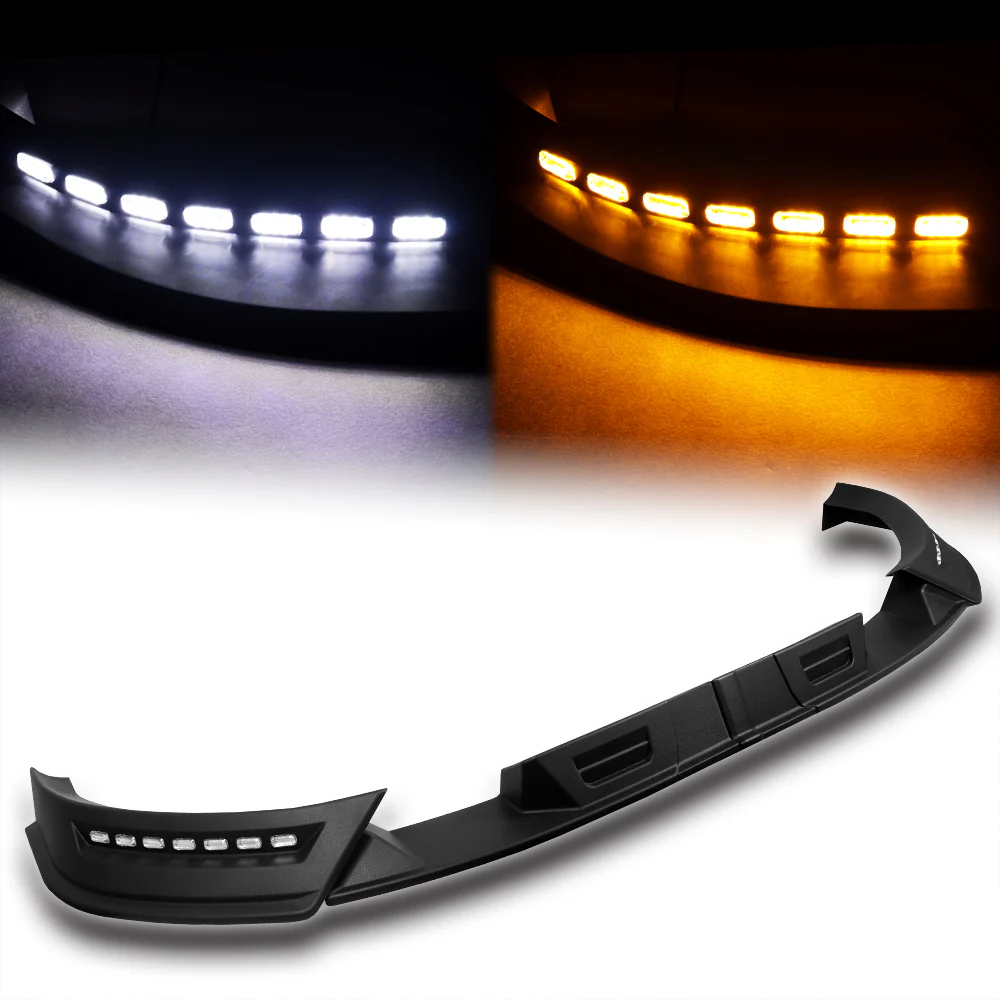 STP-Style For 2017-2019 Nissan Titan Front Bumper Lip Splitter With LED Sequential Light -Unpainted Matte Black - Image 8