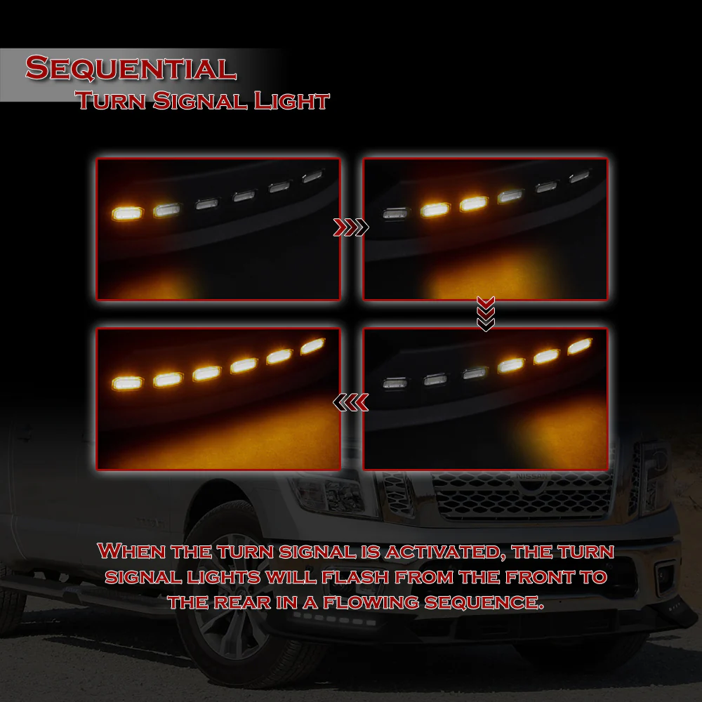 STP-Style For 2017-2019 Nissan Titan Front Bumper Lip Splitter With LED Sequential Light -Unpainted Matte Black - Image 9