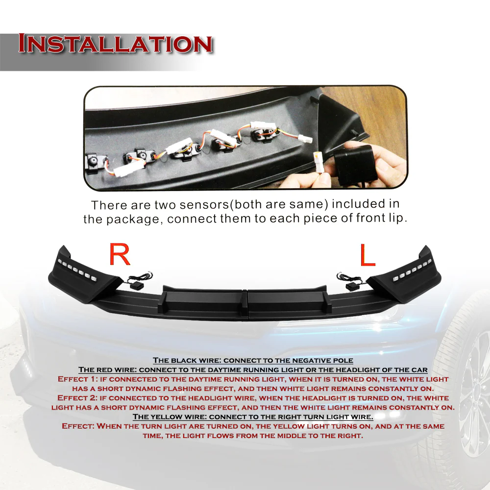 STP-Style For 2018 2019 2020 Ford F-150 Front Bumper Lip Splitter With LED Sequential Light -Unpainted Matte Black - Image 11