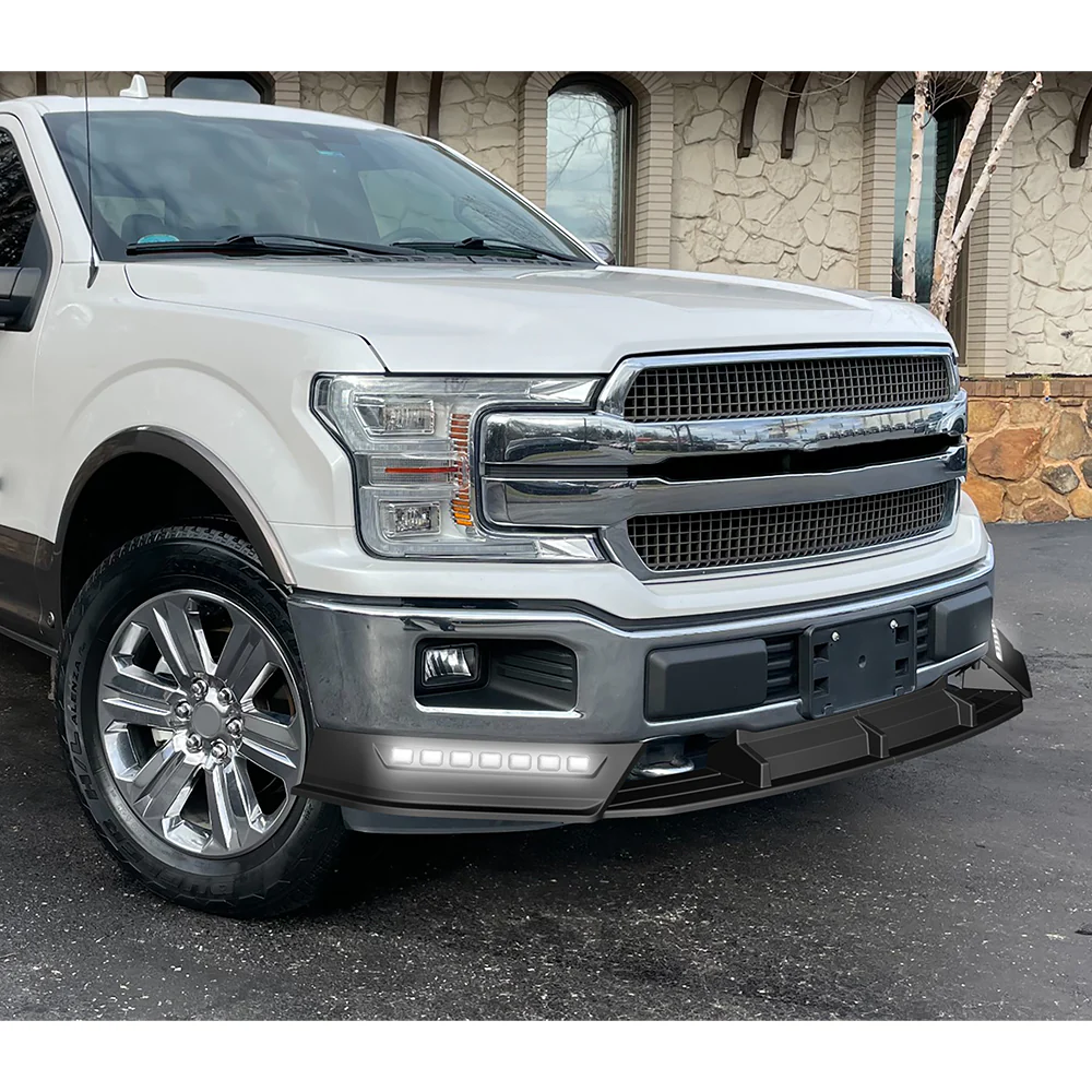 STP-Style For 2018 2019 2020 Ford F-150 Front Bumper Lip Splitter With LED Sequential Light -Unpainted Matte Black - Image 14