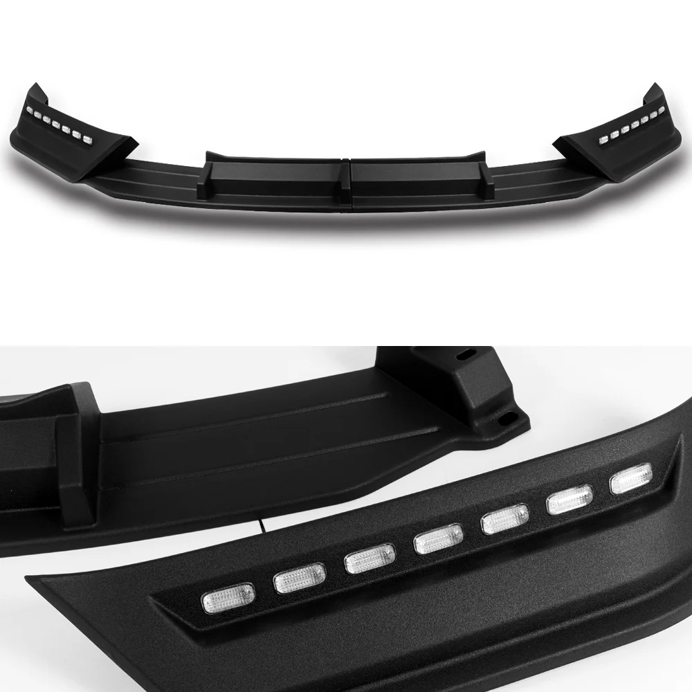 STP-Style For 2018 2019 2020 Ford F-150 Front Bumper Lip Splitter With LED Sequential Light -Unpainted Matte Black - Image 3