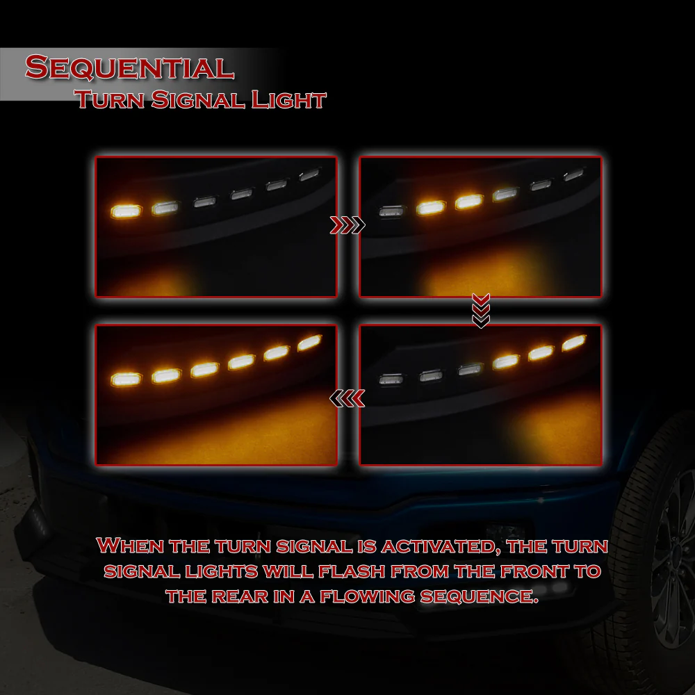 STP-Style For 2018 2019 2020 Ford F-150 Front Bumper Lip Splitter With LED Sequential Light -Unpainted Matte Black - Image 8