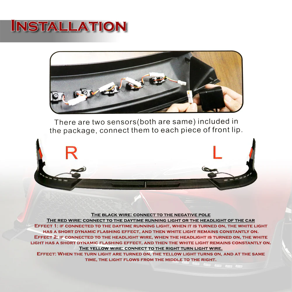 STP-Style For 2018-2020 Toyota Camry SE / XSE Front Bumper Lip With LED Sequential Light -Carbon Fiber Look - Image 5