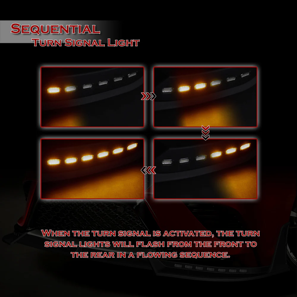 STP-Style For 2018-2020 Toyota Camry SE / XSE Front Bumper Lip With LED Sequential Light -Unpainted Matte Black - Image 6