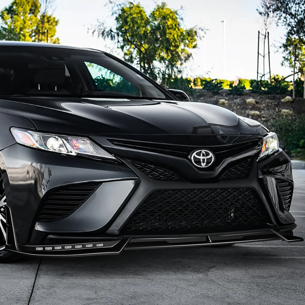 STP-Style For 2018-2020 Toyota Camry SE / XSE Front Bumper Lip With LED Sequential Light -Painted Black - Image 9