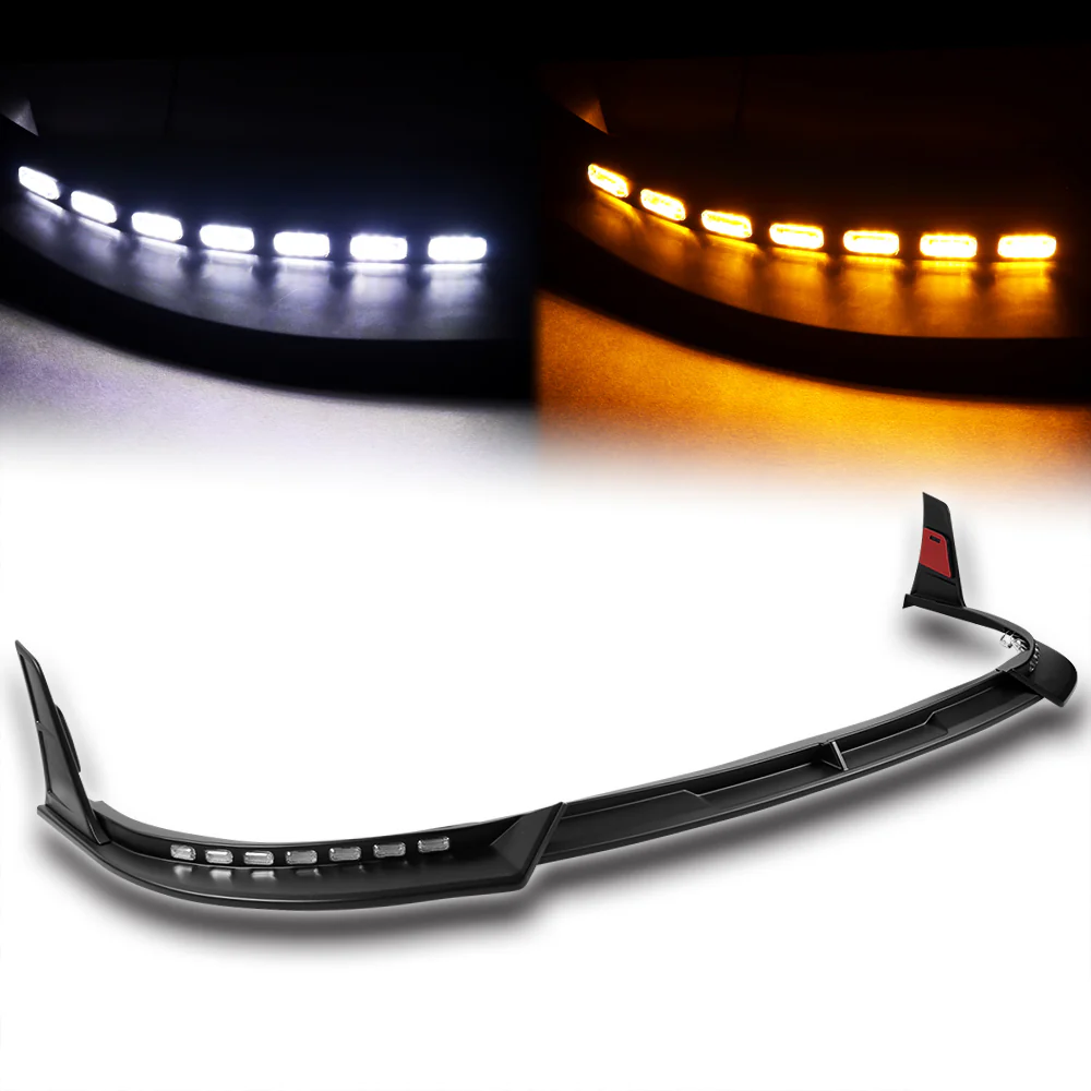 STP-Style For 2018-2020 Toyota Camry SE / XSE Front Bumper Lip With LED Sequential Light -Unpainted Matte Black - Image 3