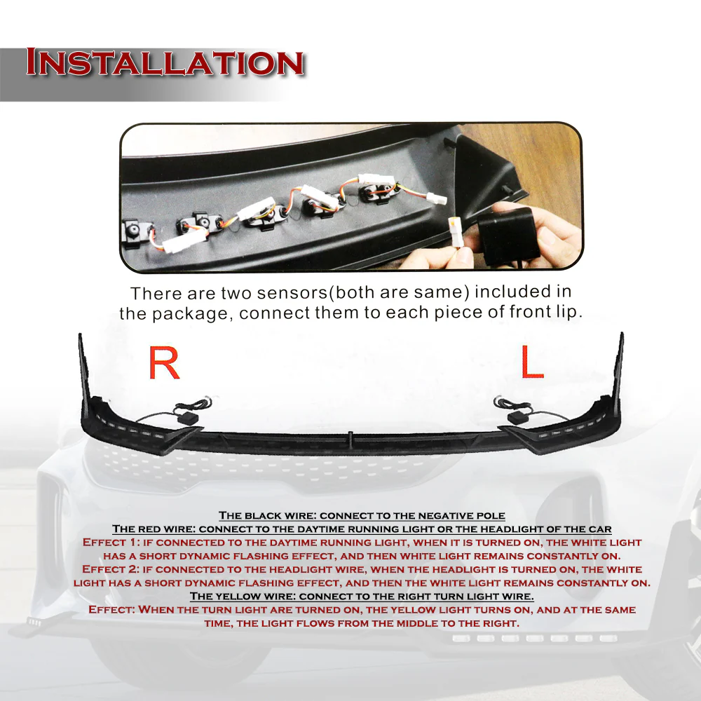 STP-Style For 2018-2023 Kia Stinger GT-Line Front Bumper Lip Splitter With LED Sequential Light -Unpainted Matte Black - Image 10