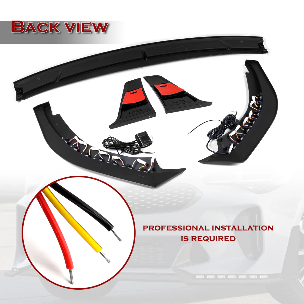 STP-Style For 2018-2023 Kia Stinger GT-Line Front Bumper Lip Splitter With LED Sequential Light -Unpainted Matte Black - Image 9