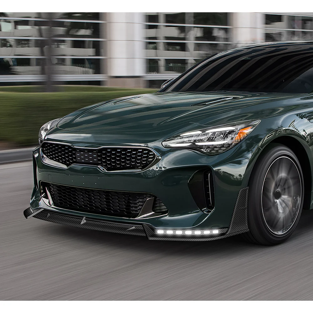 STP-Style For 2018-2023 Kia Stinger GT-Line Front Bumper Lip Splitter With LED Sequential Light -Carbon Fiber Look - Image 12