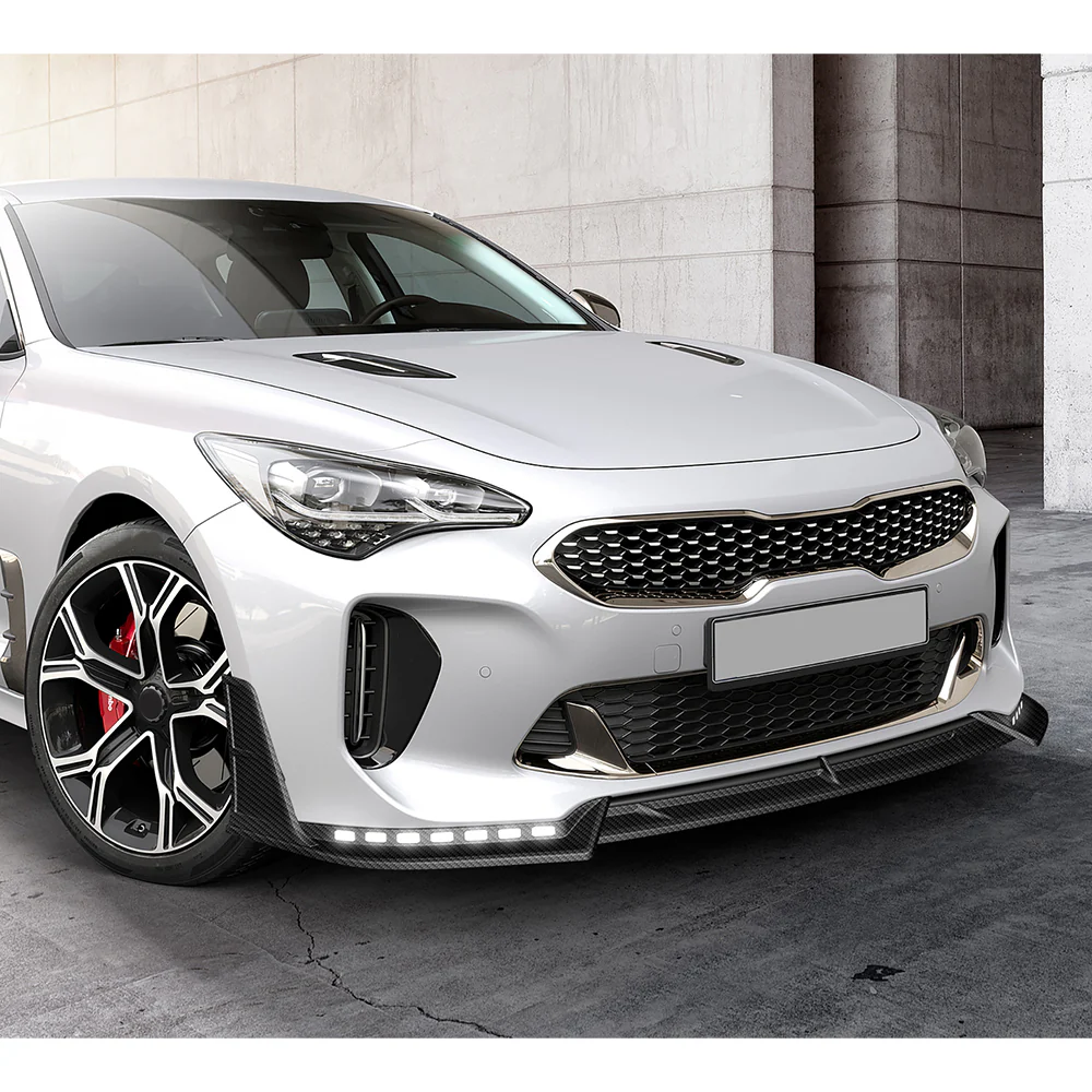 STP-Style For 2018-2023 Kia Stinger GT-Line Front Bumper Lip Splitter With LED Sequential Light -Carbon Fiber Look - Image 13