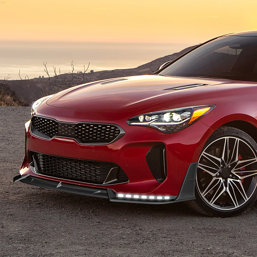 STP-Style For 2018-2023 Kia Stinger GT-Line Front Bumper Lip Splitter With LED Sequential Light -Carbon Fiber Look - Image 15