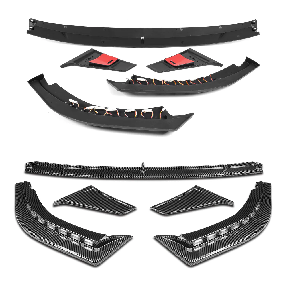 STP-Style For 2018-2023 Kia Stinger GT-Line Front Bumper Lip Splitter With LED Sequential Light -Carbon Fiber Look - Image 2