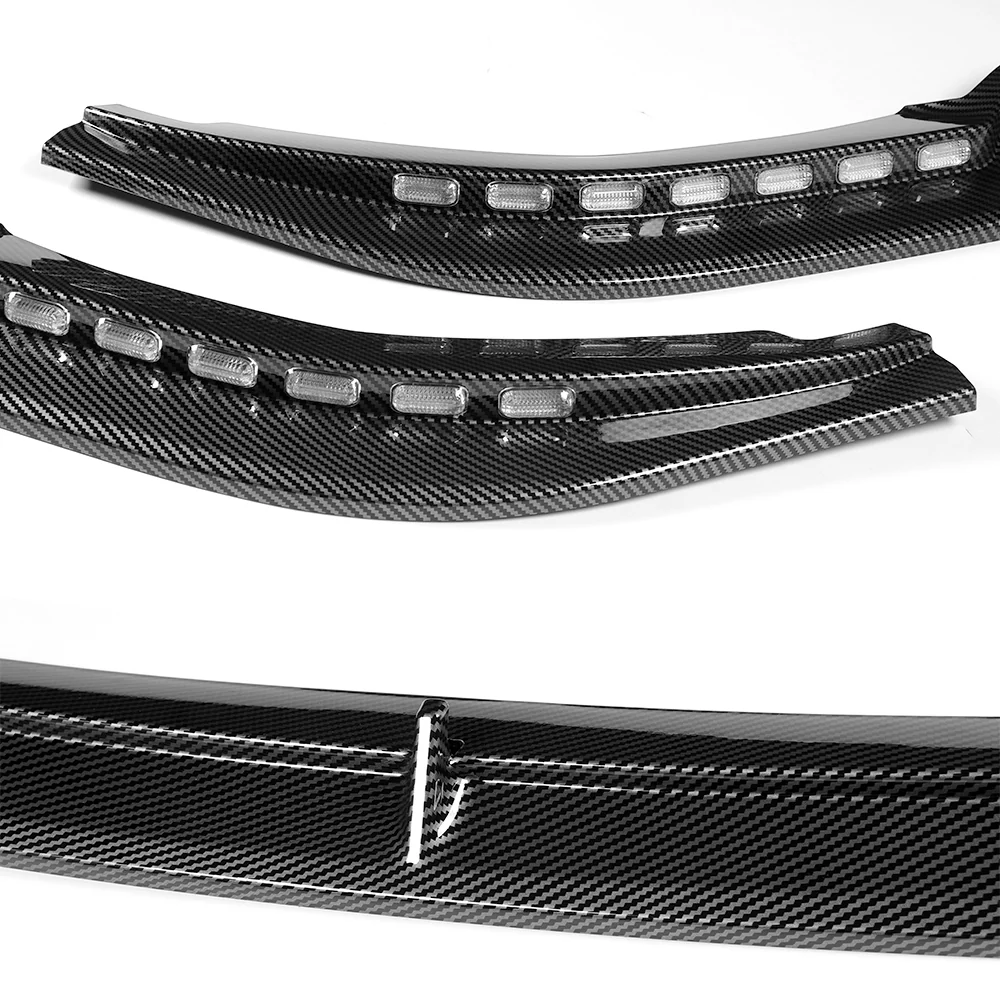 STP-Style For 2018-2023 Kia Stinger GT-Line Front Bumper Lip Splitter With LED Sequential Light -Carbon Fiber Look - Image 3