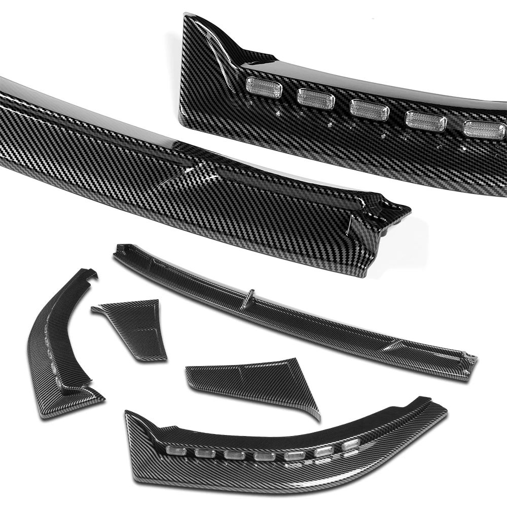 STP-Style For 2018-2023 Kia Stinger GT-Line Front Bumper Lip Splitter With LED Sequential Light -Carbon Fiber Look - Image 4