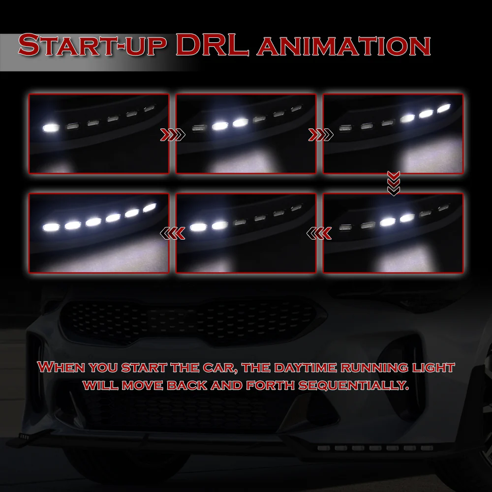 STP-Style For 2018-2023 Kia Stinger GT-Line Front Bumper Lip Splitter With LED Sequential Light -Unpainted Matte Black - Image 11