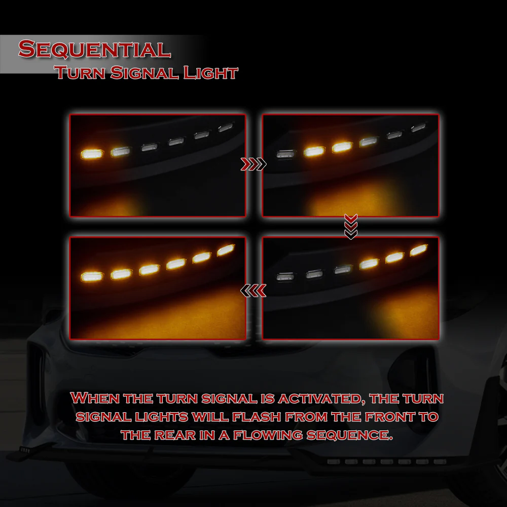 STP-Style For 2018-2023 Kia Stinger GT-Line Front Bumper Lip Splitter With LED Sequential Light -Unpainted Matte Black - Image 12